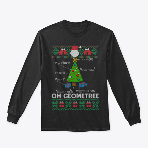 Funny Math Geometry Christmas Tree Geome Black T-Shirt Front