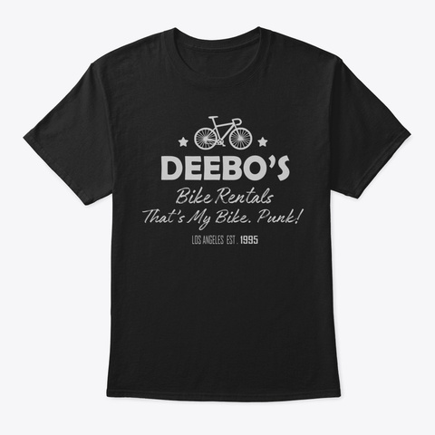Deebos Bike Rentals Bike Rider Funny Gif Black T-Shirt Front