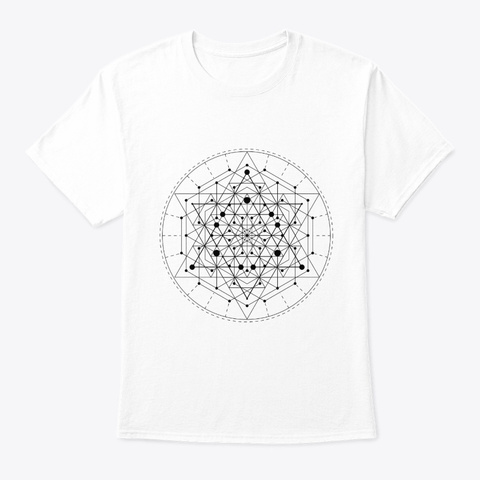 Sacred Geometry Yellow Tesseract Black White T-Shirt Front