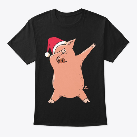 Funny Christmas Dabbing Pig Black T-Shirt Front