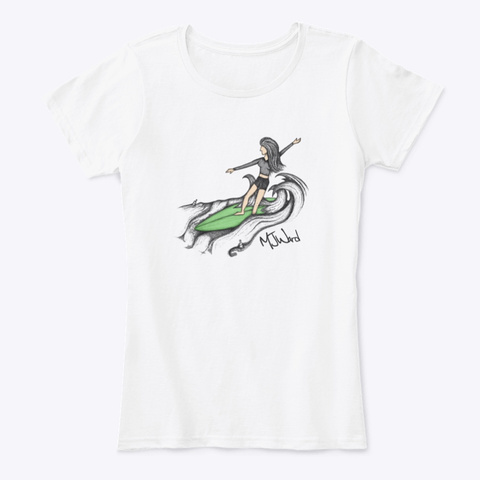 Surfer Girl On Green Surfboard White T-Shirt Front