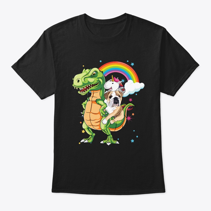 English Bulldog Unicorn Dinosaur Rainbow Unisex Tshirt