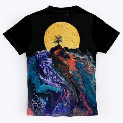 Spooky Tree Full Moon & Bats Black T-Shirt Back