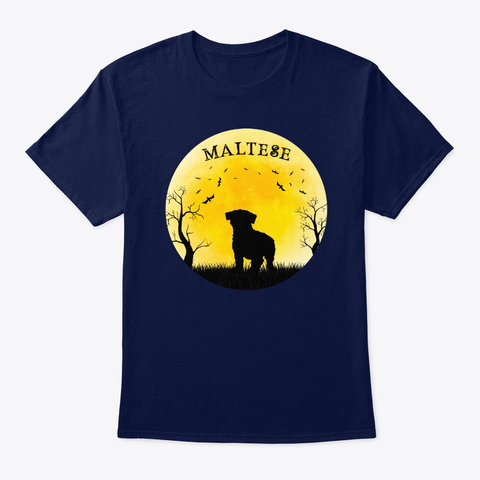 Maltese Dog Halloween Design Vintage Navy T-Shirt Front