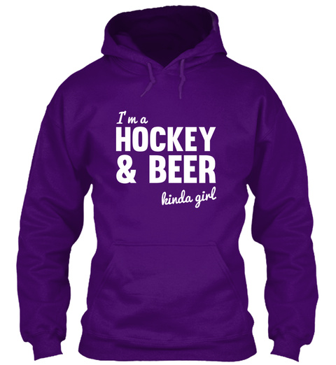 I'm A Hockey & Beer Kinda Girl Purple T-Shirt Front