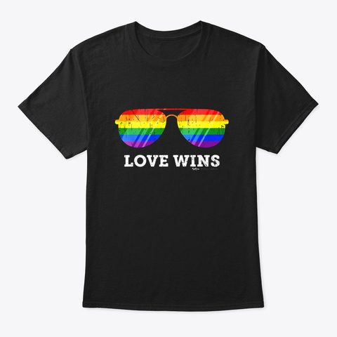 Vintage Love Wins Gay Pride Lgbt Rainbow Black T-Shirt Front