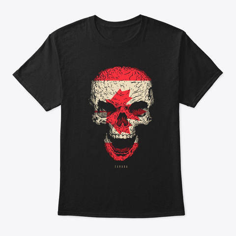 Skull Canada Flag Skeleton Black T-Shirt Front