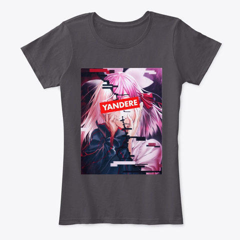 Yandere Anime Girl Heathered Charcoal  T-Shirt Front