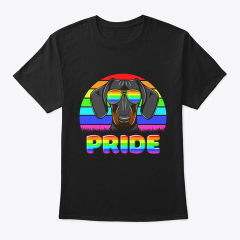 Pride Lgbt Cute Dachshund Dog Rainbow Black T-Shirt Front