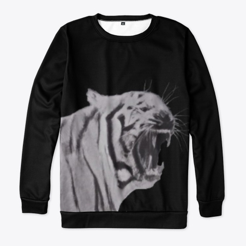 White Tiger Side View Black T-Shirt Front