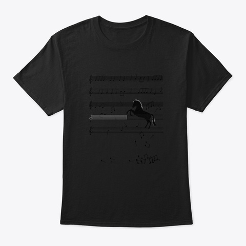 🎁 ✔️ Horse Playing Music Note Clef Musi Black T-Shirt Front
