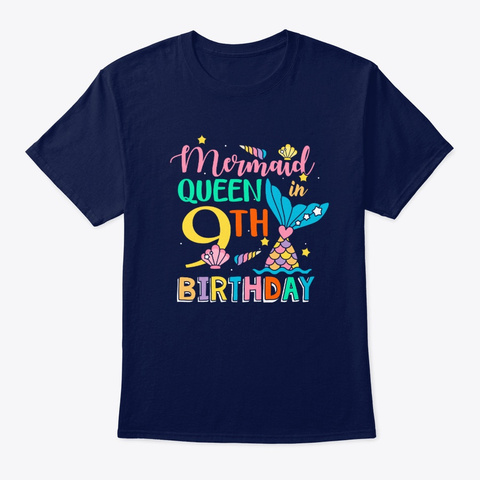 Mermaid Queen In 9th Birthday T Shirt Navy T-Shirt Front
