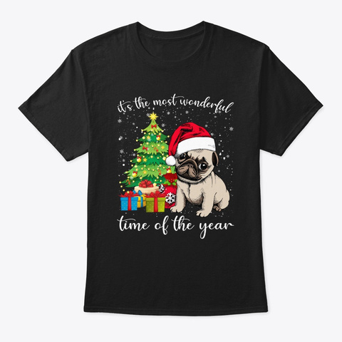 Pugdog With Christmas Tree Tshirt Black T-Shirt Front