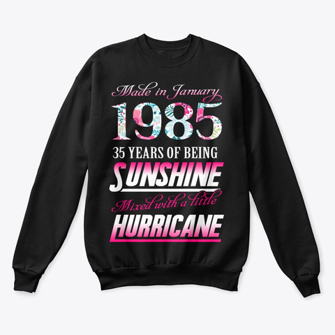 January 1985 35 Years Of Sunshine Black T-Shirt Front