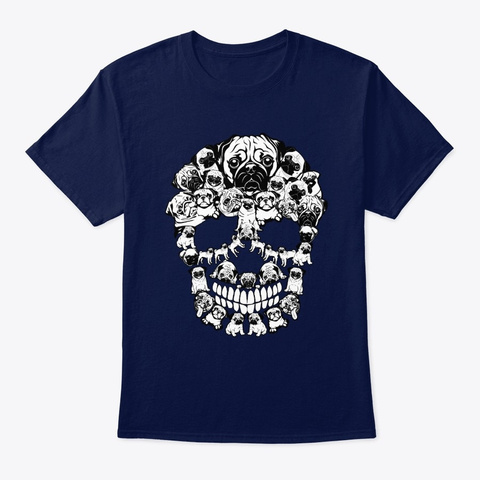 Pug Skull Shaped Navy T-Shirt Front
