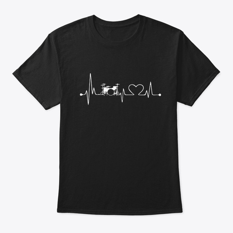 Drum Heart Beat. Black T-Shirt Front
