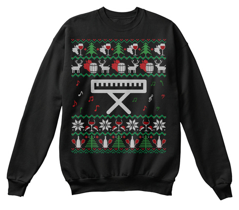 Keyboard Wine Ugly Christmas Sweater Tee Black T-Shirt Front