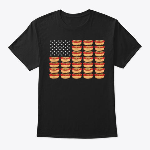 Hot Dog American Flag Patriotic  Black T-Shirt Front