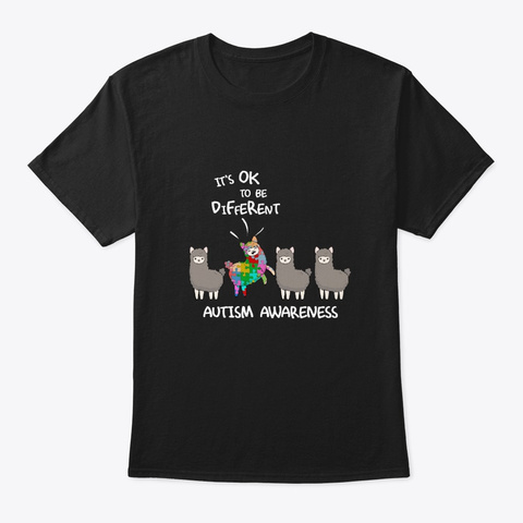 Autism Awareness Llama Gift Black T-Shirt Front