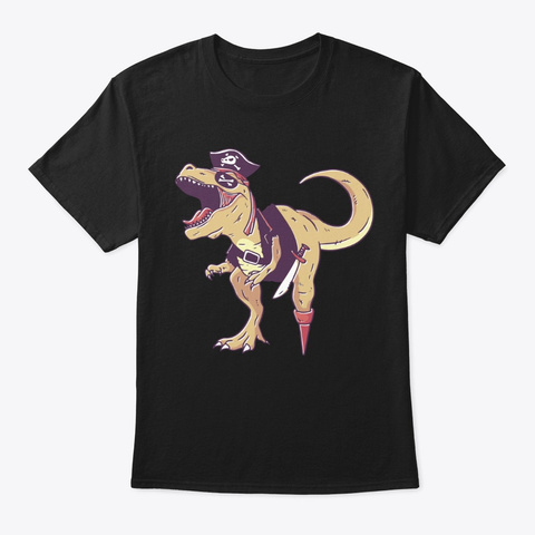 Funny Pirate Dinosaur Black T-Shirt Front