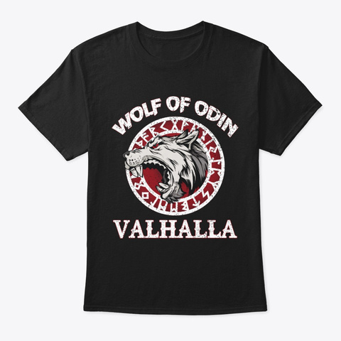 Fenrir Wolf Odin Norse Runes Valhalla Black T-Shirt Front