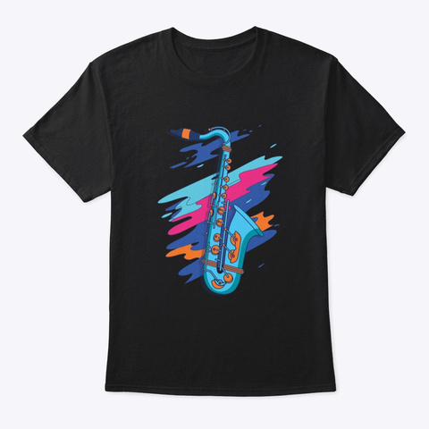 Blue Saxophone Hues Black T-Shirt Front