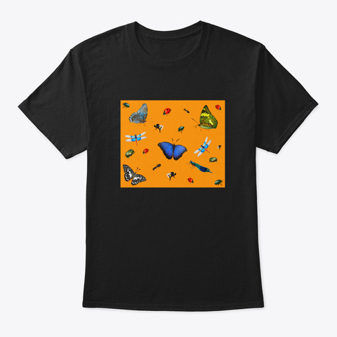 Butterflies,Ladybugs,Bees,Dragonflies,In Black T-Shirt Front