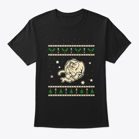 Christmas Scottish Fold Gift Black T-Shirt Front