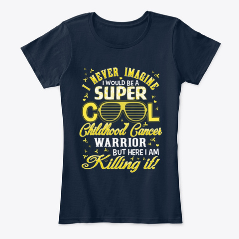 Super Cool Childhood Cancer Warrior New Navy T-Shirt Front