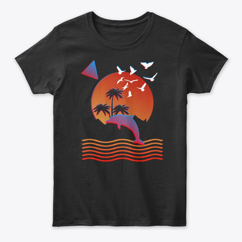 Retro Vaporwave Style Souvenir Dolphin Black T-Shirt Front