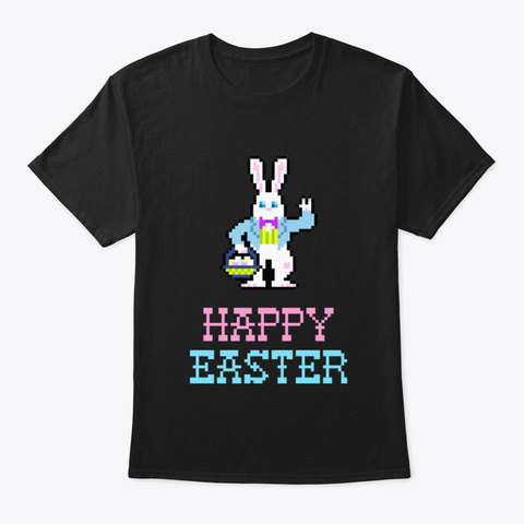 Happy Easter Pixels Bunny Black T-Shirt Front