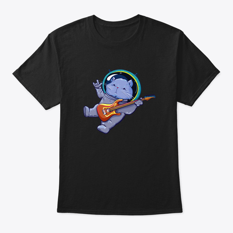 Astronaut Helmet Cat Playing Electric Gu Black T-Shirt Front