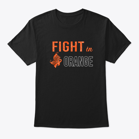 Butterfly Fight In Orange Hunger Awarene Black T-Shirt Front