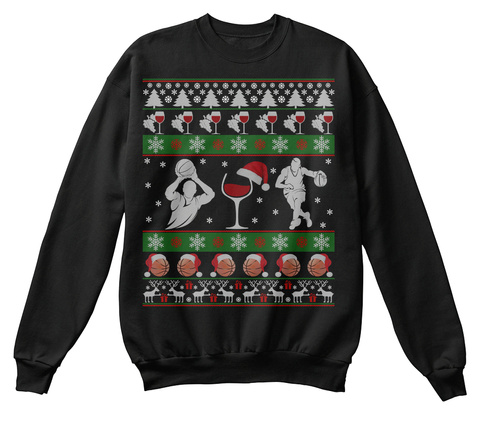 Ugly Wine Basketball Christmas Sweater Black T-Shirt Front
