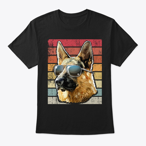 Retro Vintage German Shepherd Dog Shirt  Black T-Shirt Front