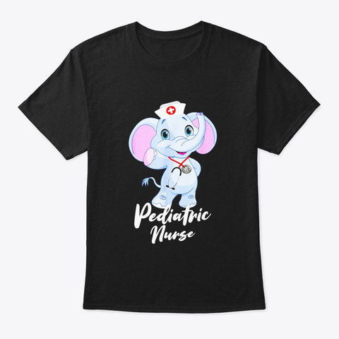 Pediatric Nurse Elephant T Shirt For Black T-Shirt Front