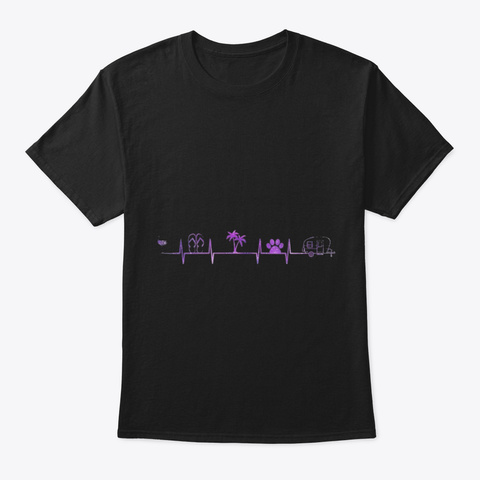 Palm Tree Dog Camping Black áo T-Shirt Front