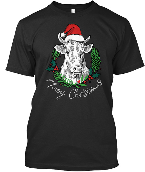 Cow Moooy Christmas T Shirt Black T-Shirt Front