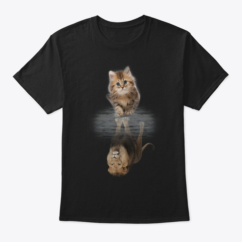 Cat And Lion! T Shirts! Black Kaos Front