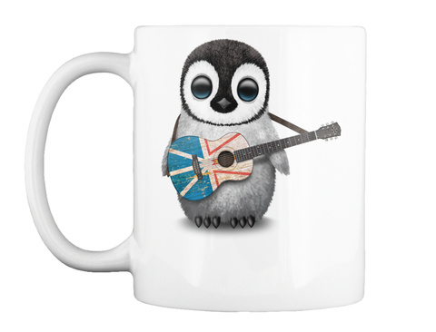 Mug   Baby Penguin Playing Newfoundland Flag Guitar White T-Shirt Front