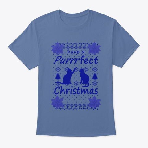 Purrrfect Christmas Denim Blue T-Shirt Front