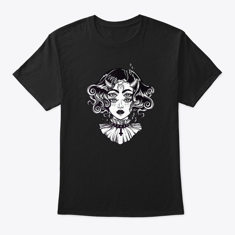 Horned Devil Girl Tshirt   Satanic Hallo Black T-Shirt Front