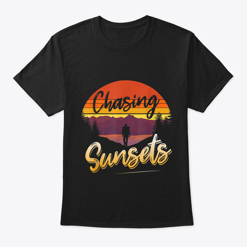 Chasing Sunsets Vintage Palm Tree Silhou Black T-Shirt Front