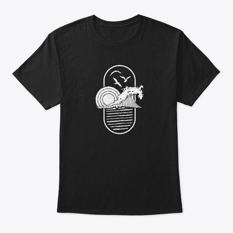 Vintage Wave Graphic Art Design Surf Black T-Shirt Front
