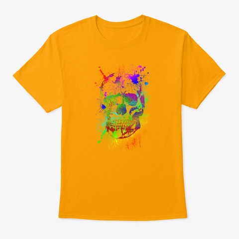 Spooky Skull Skull Art Many Colors Gold T-Shirt Front