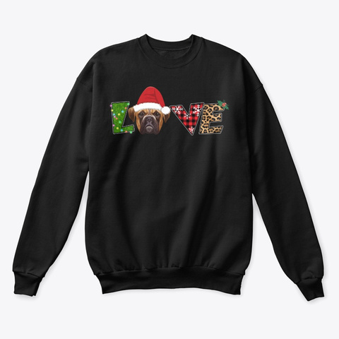 Boxer Dog Love Christmas Tshirt Black Kaos Front