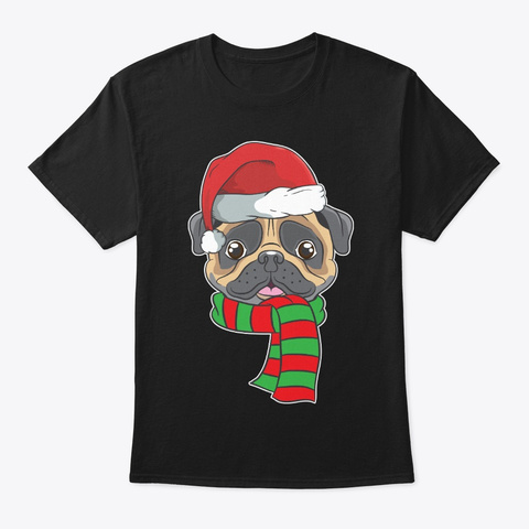 Funny Christmas Dog Xmas Santa  Pug Black T-Shirt Front