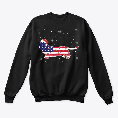 Basset Hound America Flag Christmas  Black áo T-Shirt Front