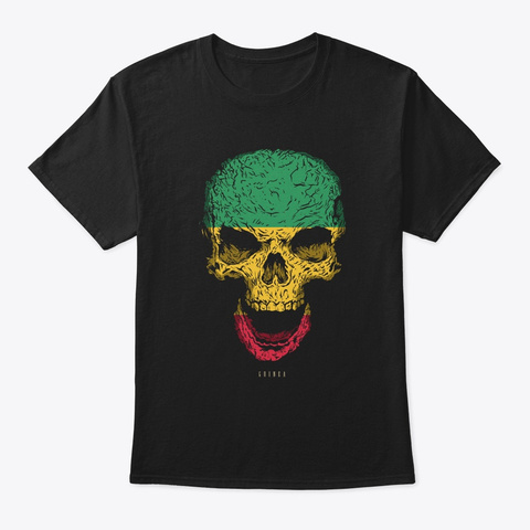 Skull Guinea Flag Skeleton Black T-Shirt Front