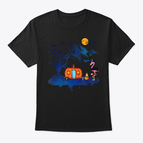Camping Halloween Flamingo Witch Black T-Shirt Front